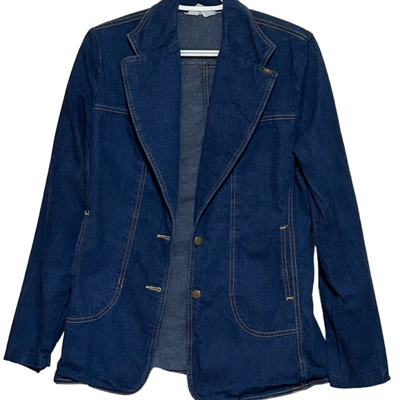 Ms. Lee Women's Denim Blue Jean Two Button Blazar/Jacket Side Pockets Size 11/12 - Picture 2 of 4